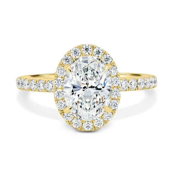 ESTE ORIGIN 2.00Ct Oval Cut Lab-Grown Diamond Halo Solitaire Engagement Ring – Vintage 4-Claw Setting & Pavé Band in 18K Yellow Gold for Women