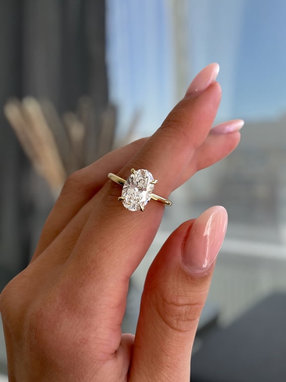2.00Ct Oval Cut Lab-Grown Diamond Solitaire Engagement Ring – Hidden Halo, 4 Claw Setting in 18K Yellow Gold for Women