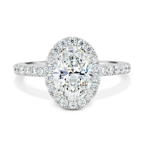 ESTE ORIGIN 2.00Ct Oval Cut Moissanite Halo Solitaire Engagement Ring – Vintage 4-Claw Setting & Pavé Band in 18K White Gold for Women