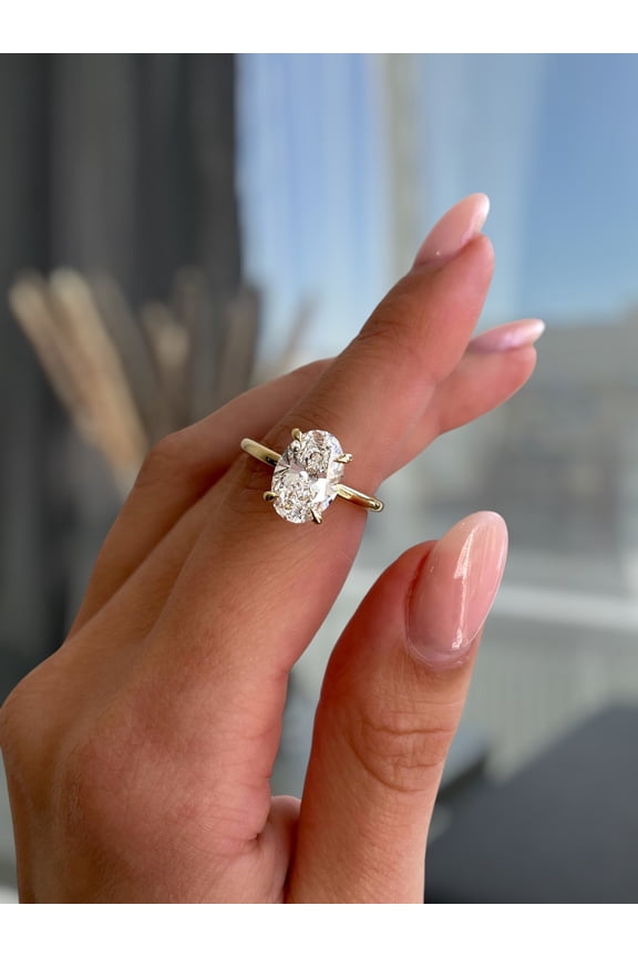 2.00Ct Oval Cut Moissanite Solitaire Engagement Ring – Hidden Halo, 4 Claw Setting in 14K Rose Gold for Women