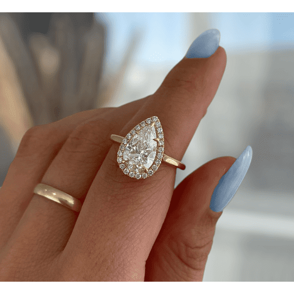 ESTE ORIGIN 2.00Ct Pear Cut Lab-Grown Diamond Engagement Ring – 5 Claw Halo Cathedral Setting in 10K White Gold for Women US 4