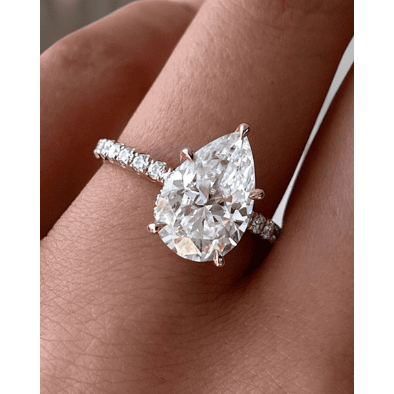 ESTE ORIGIN 2.00Ct Pear Cut Lab-Grown Diamond Engagement Ring – Hidden Halo, Pavé Band in 10K White Gold for Women US 7