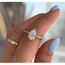 ESTE ORIGIN 2.00Ct Pear Cut Solitaire Lab-Grown Diamond Engagement Ring – Hidden Halo & Round Side Stones in 14K White Gold for Women US 10