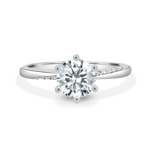 ESTE ORIGIN 2.05ctw Round Moissanite Twisted Micro Pavé Solitaire Engagement Ring in 10K White Gold for Women US 9.5