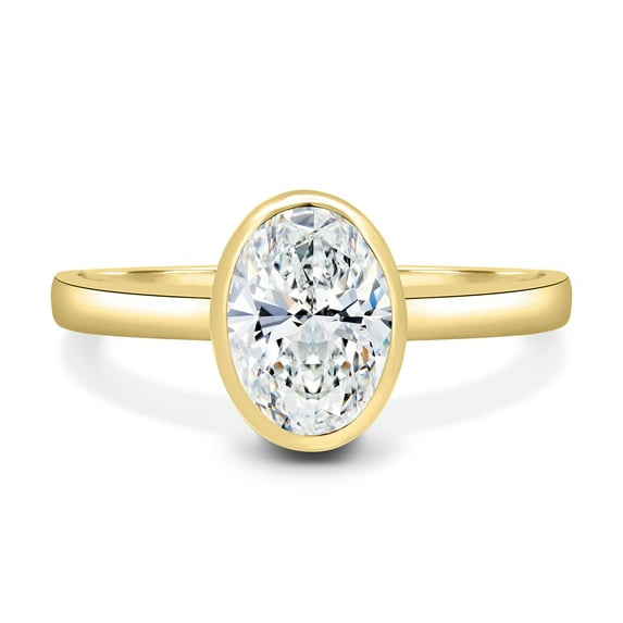 ESTE ORIGIN 2.0CT Oval Lab-Grown Diamond Solitaire Engagement Ring with Bezel Setting in 18K Yellow Gold for Women, available in US 7.