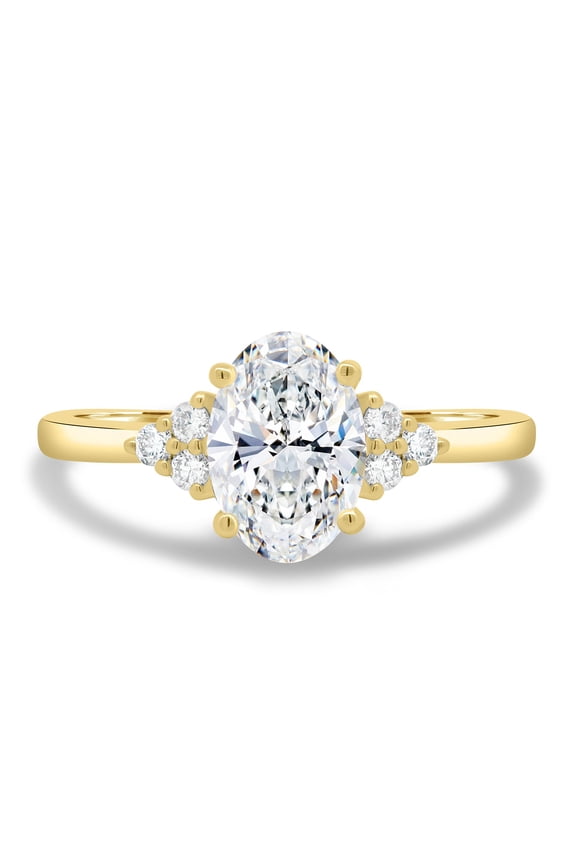 2.15CT Oval Moissanite Solitaire Engagement Ring with Diamond Accents in 10K Yellow Gold for Women, available in US 6.