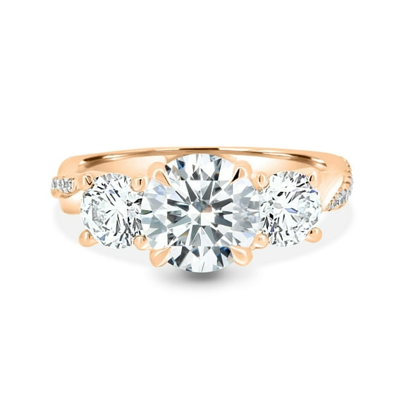 ESTE ORIGIN 2.1ctw Round Lab-Grown Diamond Trilogy Engagement Ring with Twisted Band in 14K Rose Gold for Women that is US 10.