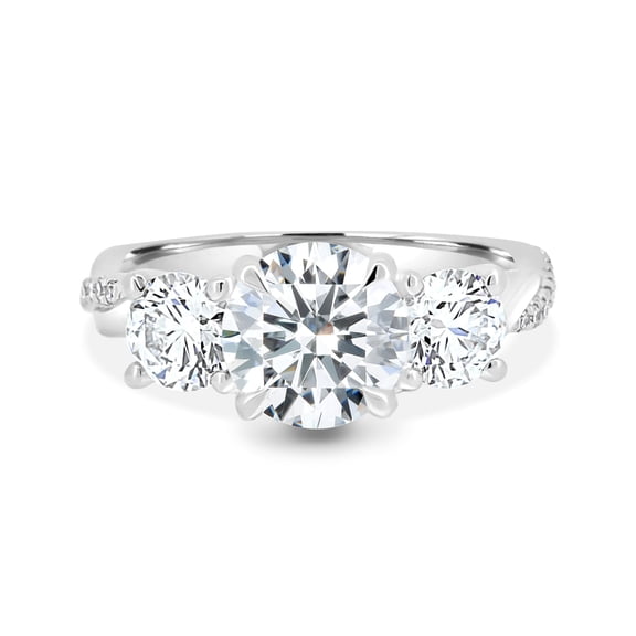 ESTE ORIGIN 2.1ctw Round Lab-Grown Diamond Trilogy Engagement Ring with Twisted Band in 18K White Gold for Women that is US 7.