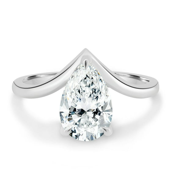 ESTE ORIGIN 2.20Ct Lab Diamond Pear Solitaire Ring with Curved Band in 18K White Gold for Women's