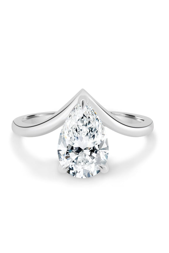 2.20Ct Pear Moissanite Solitaire Ring with Curved Band in 10K White Gold for Women's