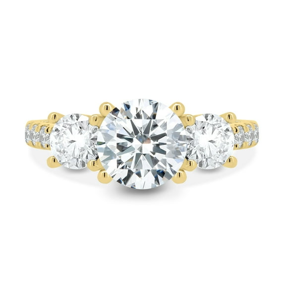 ESTE ORIGIN 2.00Ct Round Moissanite Trilogy Engagement Ring – Trellis Pavé Design in 14K Yellow Gold for Women