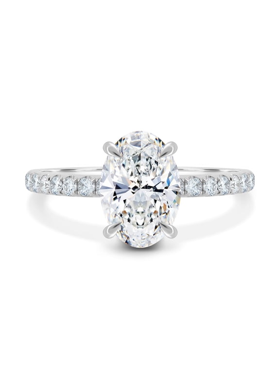 2ct Oval Moissanite Solitaire Engagement Ring Hidden Halo and Pave Band Wedding Ring 10K White Gold US 4.5