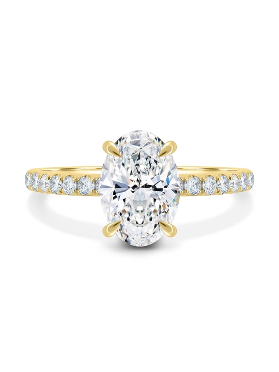 2ct Oval Moissanite Solitaire Engagement Ring Hidden Halo and Pave Band Wedding Ring 14K Gold Gold US 9