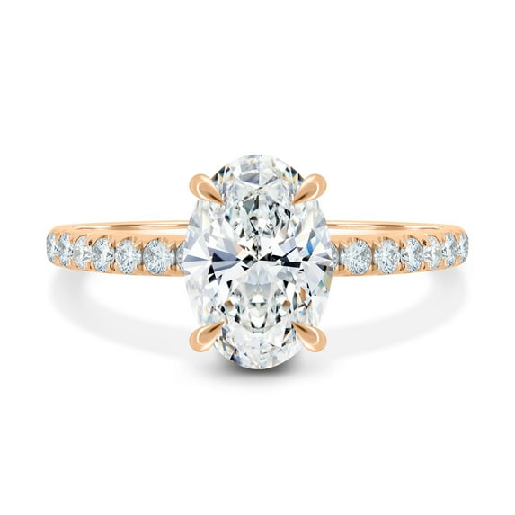 ESTE ORIGIN 2ct Oval Moissanite Solitaire Engagement Ring Hidden Halo and Pave Band Wedding Ring 18K Rose Gold US 5