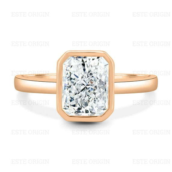 ESTE ORIGIN 2.40 Ctw Bezel Set Radiant Lab-Grown Diamond Solitaire Ring with Cathedral Band in 14K Rose Gold for Women