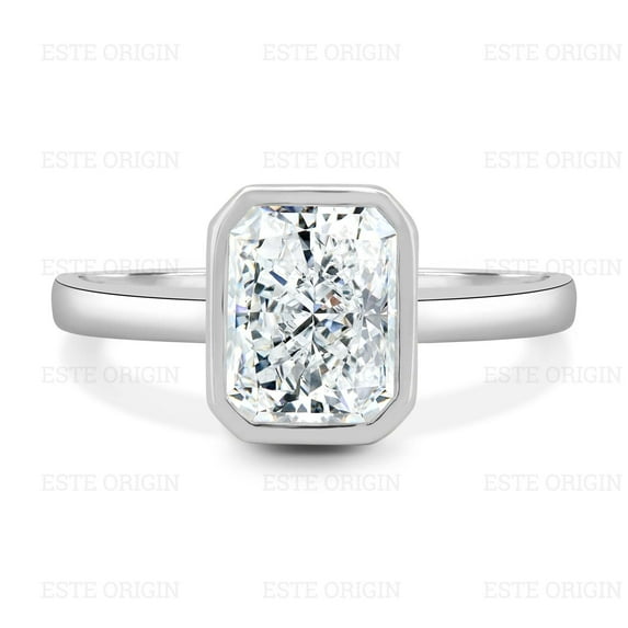 ESTE ORIGIN 2.40 Ctw Bezel Set Radiant Lab-Grown Diamond Solitaire Ring with Cathedral Band in 14K White Gold for Women