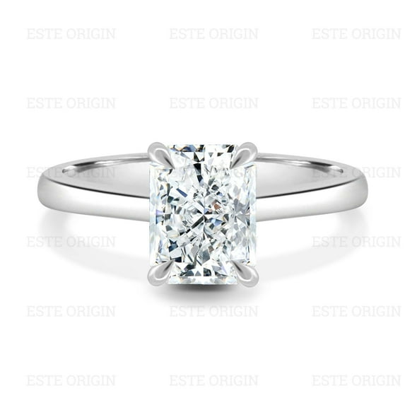 ESTE ORIGIN 2.40Ct Lab-Grown Radiant Diamond Solitaire Ring with Trellis Setting in 10K White Gold for Women