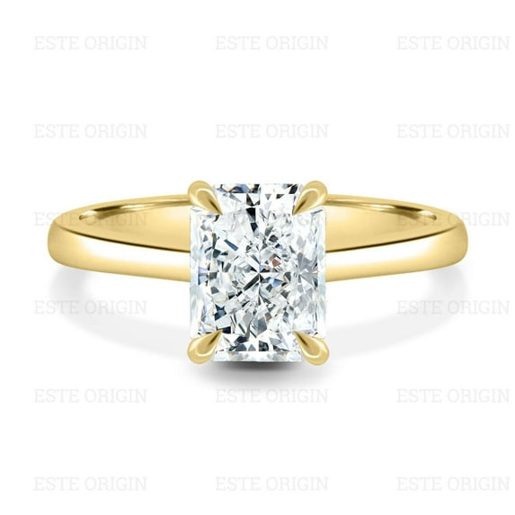 ESTE ORIGIN 2.40Ct Radiant Cut Moissanite Solitaire Engagement Ring with Trellis Setting in 10K Yellow Gold for Women
