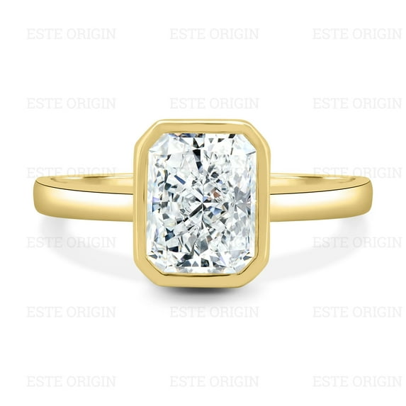 ESTE ORIGIN 2.40Ctw Bezel Set Radiant Moissanite Solitaire Engagement Ring with Cathedral Band in 14K Yellow Gold for Women