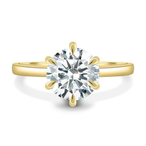 ESTE ORIGIN 2.50Ct Round Cut Moissanite Solitaire Ring – 6 Claw Hidden Halo in 14K Yellow Gold for Women