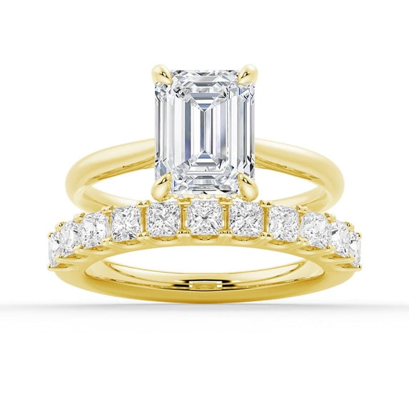 ESTE ORIGIN 2.55Ct Emerald Cut Moissanite Diamond Engagement Ring Set With Hidden Halo in 10K Yellow Gold Solitaire Bridal Ring Set for Her, size US 9.5.