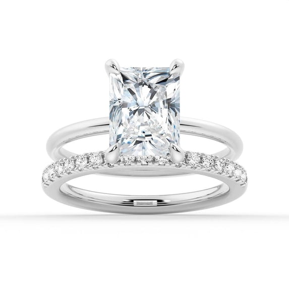 ESTE ORIGIN 2.55Ct Radiant Cut Lab-Grown Diamond Engagement Ring Set with Hidden Halo in 14K White Gold Solitaire Bridal Ring Set for Women is available in size US 8.