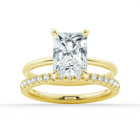 ESTE ORIGIN 2.55Ct Radiant Cut Lab-Grown Diamond Engagement Ring Set with Hidden Halo in 18K Yellow Gold Solitaire Bridal Ring Set for Women is available in size US 6.