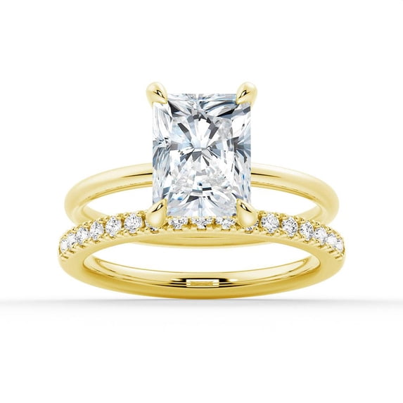 ESTE ORIGIN 2.55Ct Radiant Cut Moissanite Diamond Engagement Ring Set with Hidden Halo in 10K Yellow Gold Solitaire Bridal Ring Set for Women is available in size US 5.