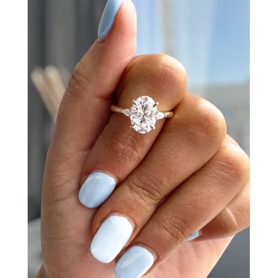 ESTE ORIGIN 2.5CT Oval Lab-Grown Diamond Trilogy Engagement Ring in 14K Rose Gold Wedding Band for Her US 10.5