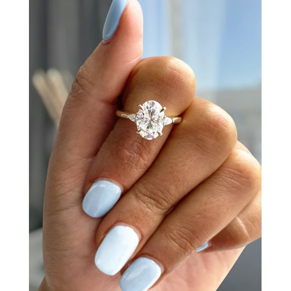 ESTE ORIGIN 2.5CT Oval Lab-Grown Diamond Trilogy Engagement Ring in 14K Yellow Gold Wedding Band for Her US 10.5