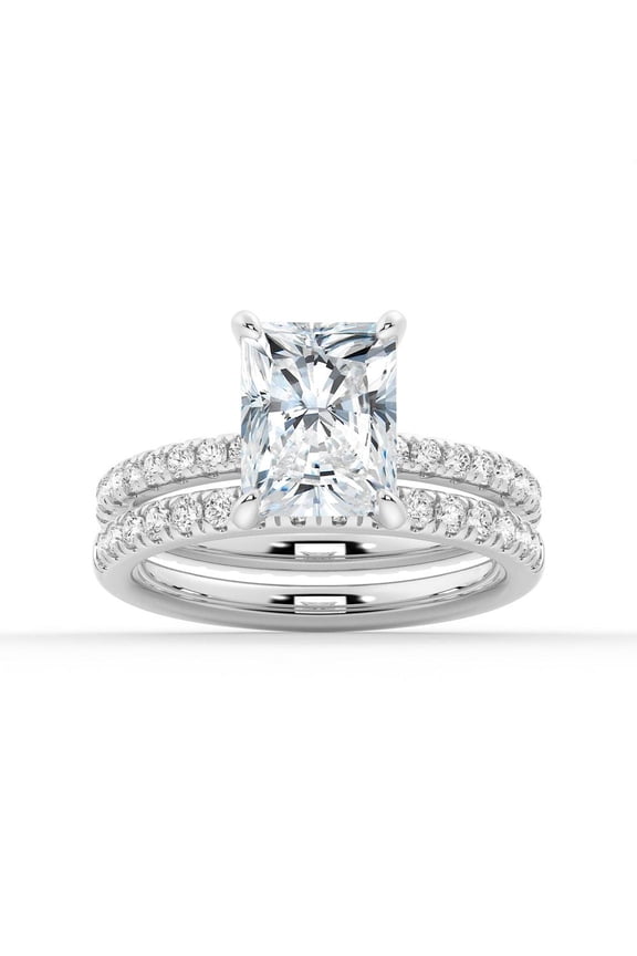 2.5CT Radiant Cut Moissanite Engagement Ring Set – Bridal Wedding Ring Set in 10K White Gold Solitaire Stackable Ring Set for Her US 5