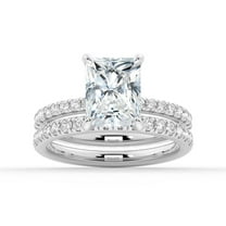 ESTE ORIGIN 2.5CT Radiant Cut Moissanite Engagement Ring Set – Bridal Wedding Ring Set in 10K White Gold Solitaire Stackable Ring Set for Her US 6.5