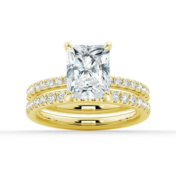 ESTE ORIGIN 2.5CT Radiant Cut Moissanite Engagement Ring Set – Bridal Wedding Ring Set in 10K Yellow Gold Solitaire Stackable Ring Set for Her US 6