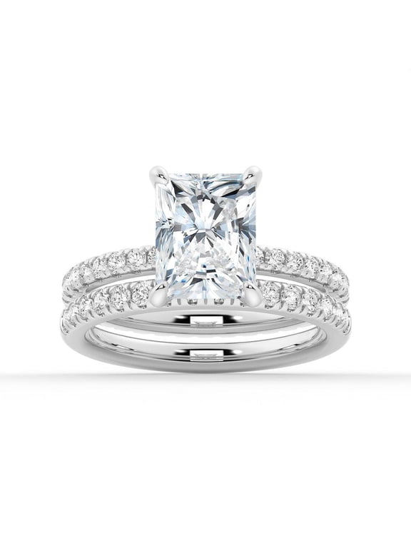 2.5CT Radiant Cut Moissanite Engagement Ring Set – Bridal Wedding Ring Set in 14K White Gold Solitaire Stackable Ring Set for Her US 7.5