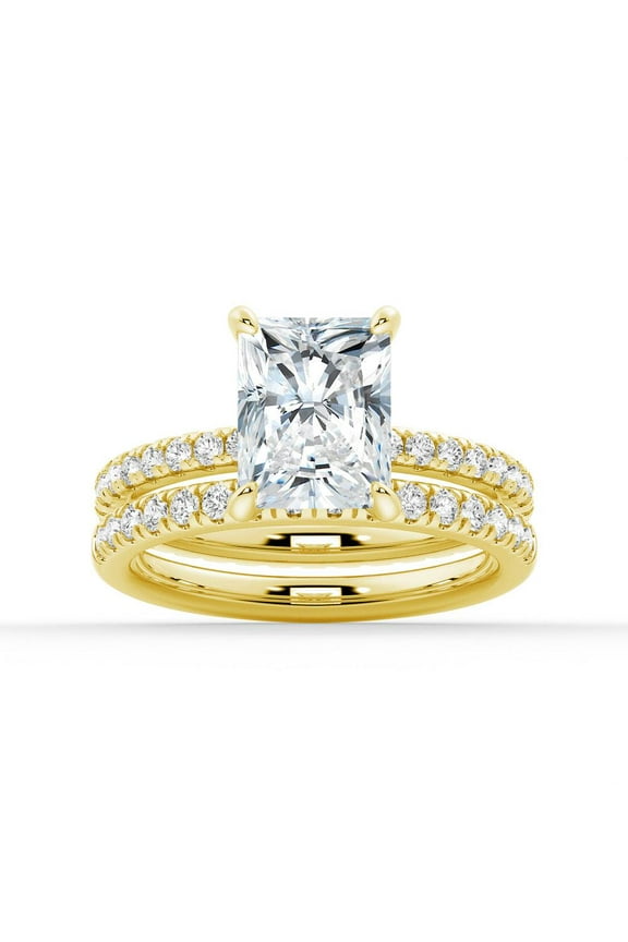 2.5CT Radiant Cut Moissanite Engagement Ring Set – Bridal Wedding Ring Set in 14K Yellow Gold Solitaire Stackable Ring Set for Her US 8