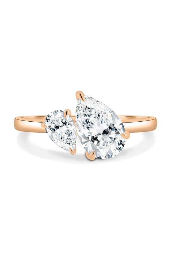 2.5Ct Double Pear Toi et Moi Moissanite Engagement Ring 10K Rose Gold Two Stone Ring for Women US 7