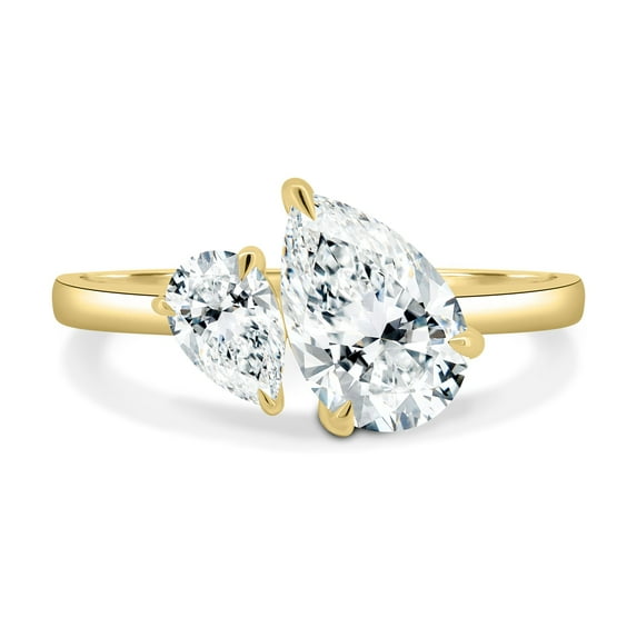 ESTE ORIGIN 2.5Ct Double Pear Toi et Moi Moissanite Engagement Ring 18K Yellow Gold Two Stone Ring for Women US 5