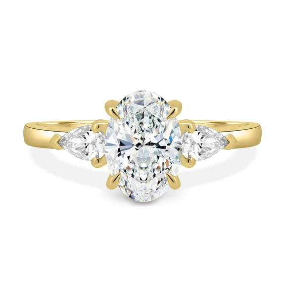 ESTE ORIGIN 2.5ct Oval Lab-Grown Diamond Three-Stone Engagement Ring with Pear-Shaped Side Stones in 18K Yellow Gold for Women – Available in US 8.