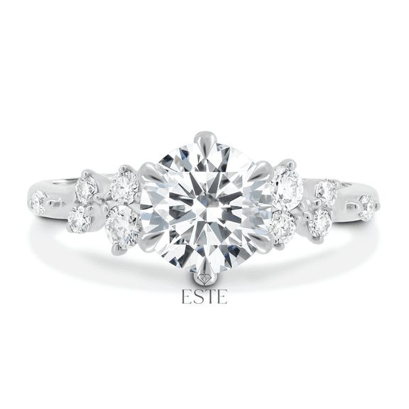 ESTE ORIGIN 2.00Ct Round Cut Moissanite Solitaire Engagement Ring – 6 Claw, Accent Stones Ring in 10K White Gold for Women