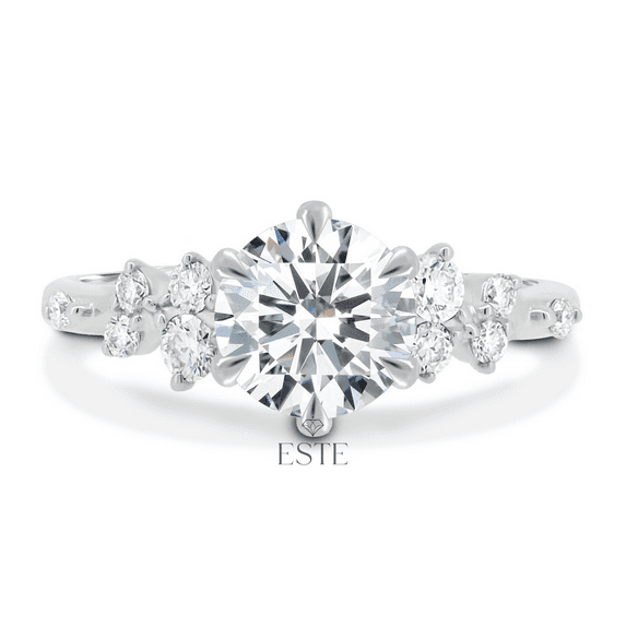 ESTE ORIGIN 2.00Ct Round Cut Moissanite Solitaire Engagement Ring – 6 Claw, Accent Stones Ring in 18K White Gold for Women