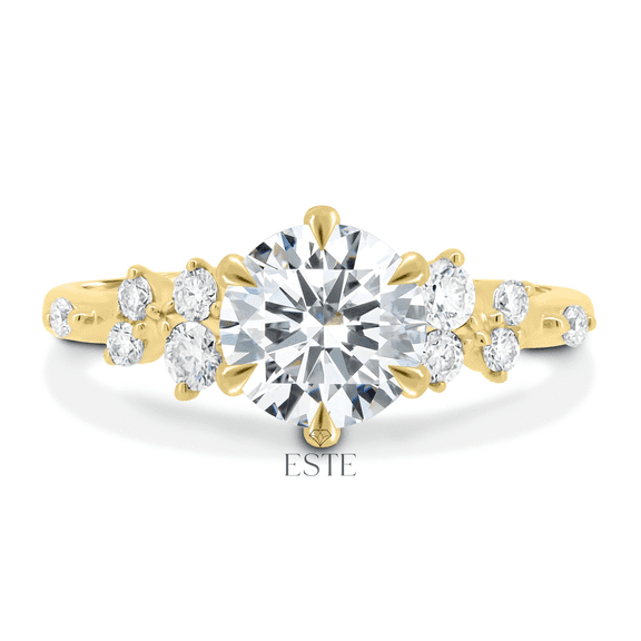 ESTE ORIGIN 2.00Ct Round Cut Moissanite Solitaire Engagement Ring – 6 Claw, Accent Stones Ring in 18K Yellow Gold for Women