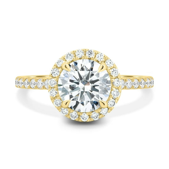 ESTE ORIGIN 2.00Ct Round Cut Lab-Grown Diamond Cathedral Halo Engagement Ring – 4 Claw Pavé Band in 18K Yellow Gold for Women