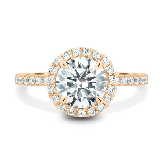 ESTE ORIGIN 2.00Ct Round Moissanite Cathedral Halo Engagement Ring – 4 Claw Pavé Band in 10K Rose Gold for Women