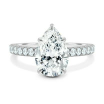 ESTE ORIGIN 2.62 Ct Lab-Grown Diamond Pear Solitaire Ring with Pavé Band in 10K White Gold for Women's