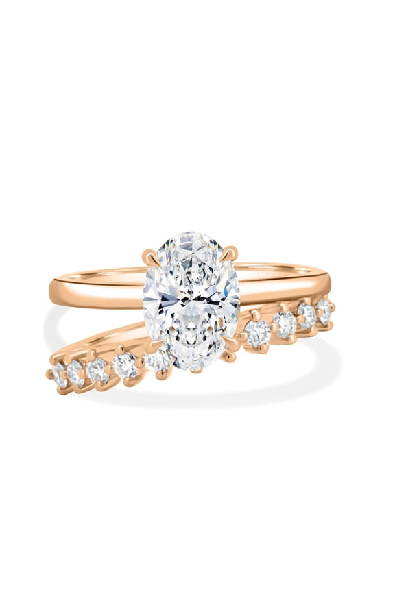 2.65CT Oval Lab-Grown Diamond Solitaire Engagement Ring Set / Wedding Ring Set / Bridal Set 10K Rose Gold Anniversary Ring for Women US 5