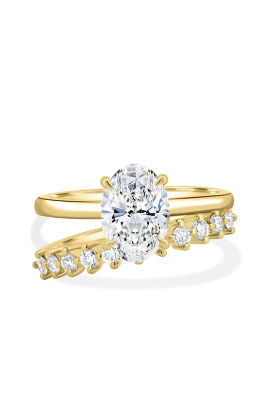 2.65CT Oval Lab-Grown Diamond Solitaire Engagement Ring Set / Wedding Ring Set / Bridal Set 10K Yellow Gold Anniversary Ring for Women US 4