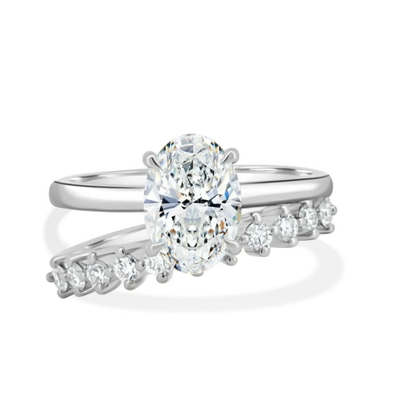 ESTE ORIGIN 2.65CT Oval Lab-Grown Diamond Solitaire Engagement Ring Set / Wedding Ring Set / Bridal Set 14K White Gold Anniversary Ring for Women US 9