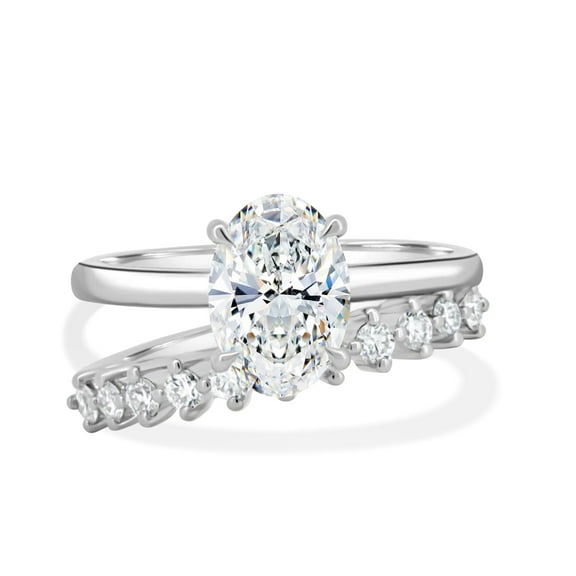 ESTE ORIGIN 2.65CT Oval Moissanite Solitaire Engagement Ring Set / Wedding Ring Set / Bridal Set 10K White Gold Anniversary Ring for Women US 4