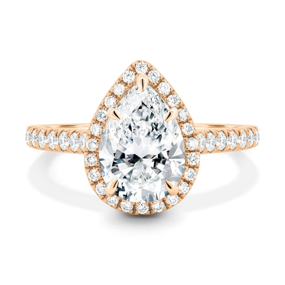 ESTE ORIGIN 2.65Ct Pear Cut Moissanite Solitaire Engagement Ring with Hidden Halo and Pave, 18K Rose Gold Solitaire Ring for Women US 6.5