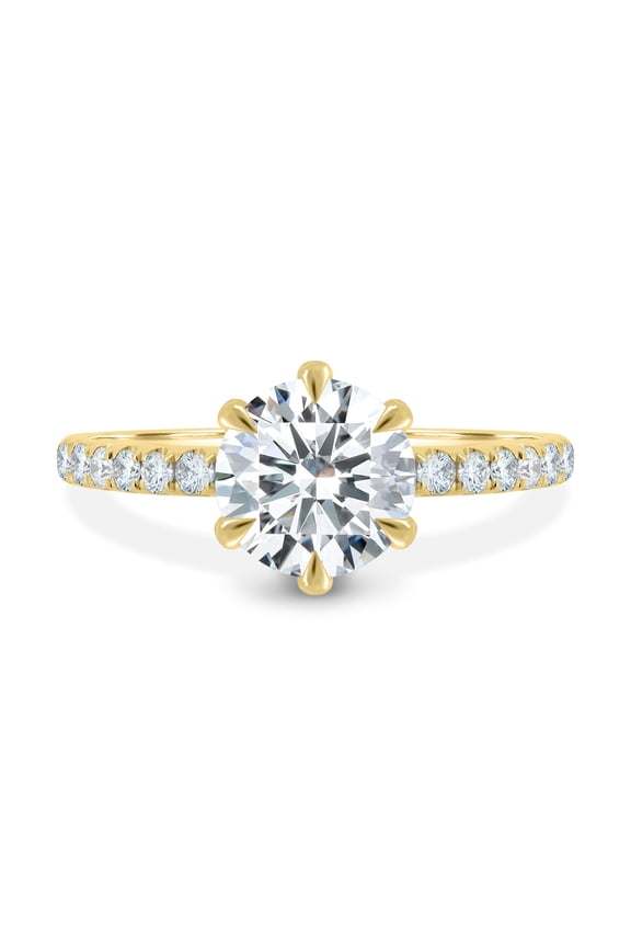 2.75ctw Round Lab-Grown Diamond 6 Claw Pavé Solitaire Engagement Ring with Hidden Halo in 18K Yellow Gold, US 5.
